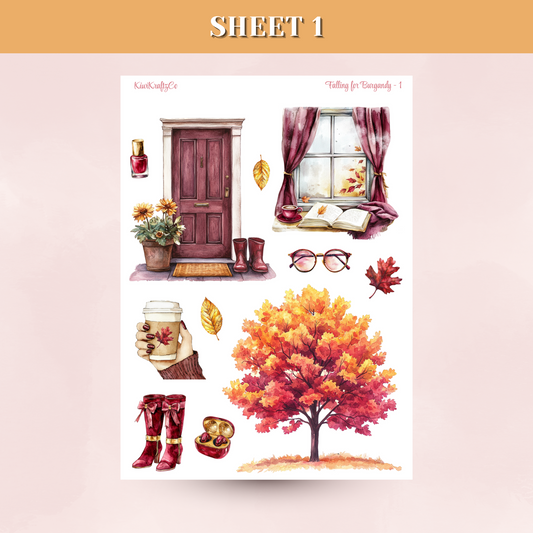 Falling for Burgandy PHYSICAL Sticker Kit - Standard Size