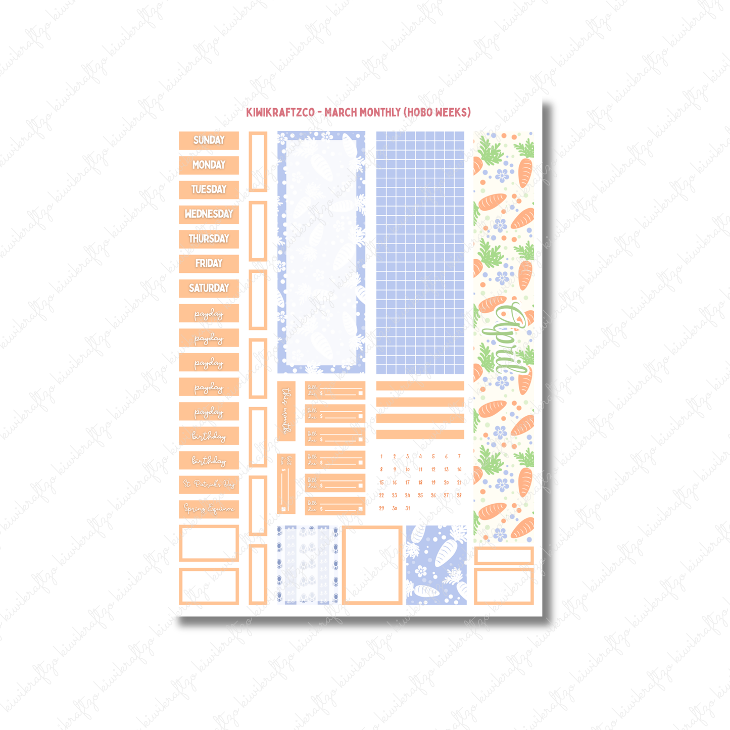April Monthly Sticker Kit - Hobo Weeks