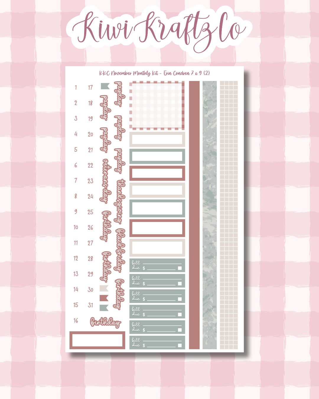 November Monthly Kit - Erin Condren 7 x 9
