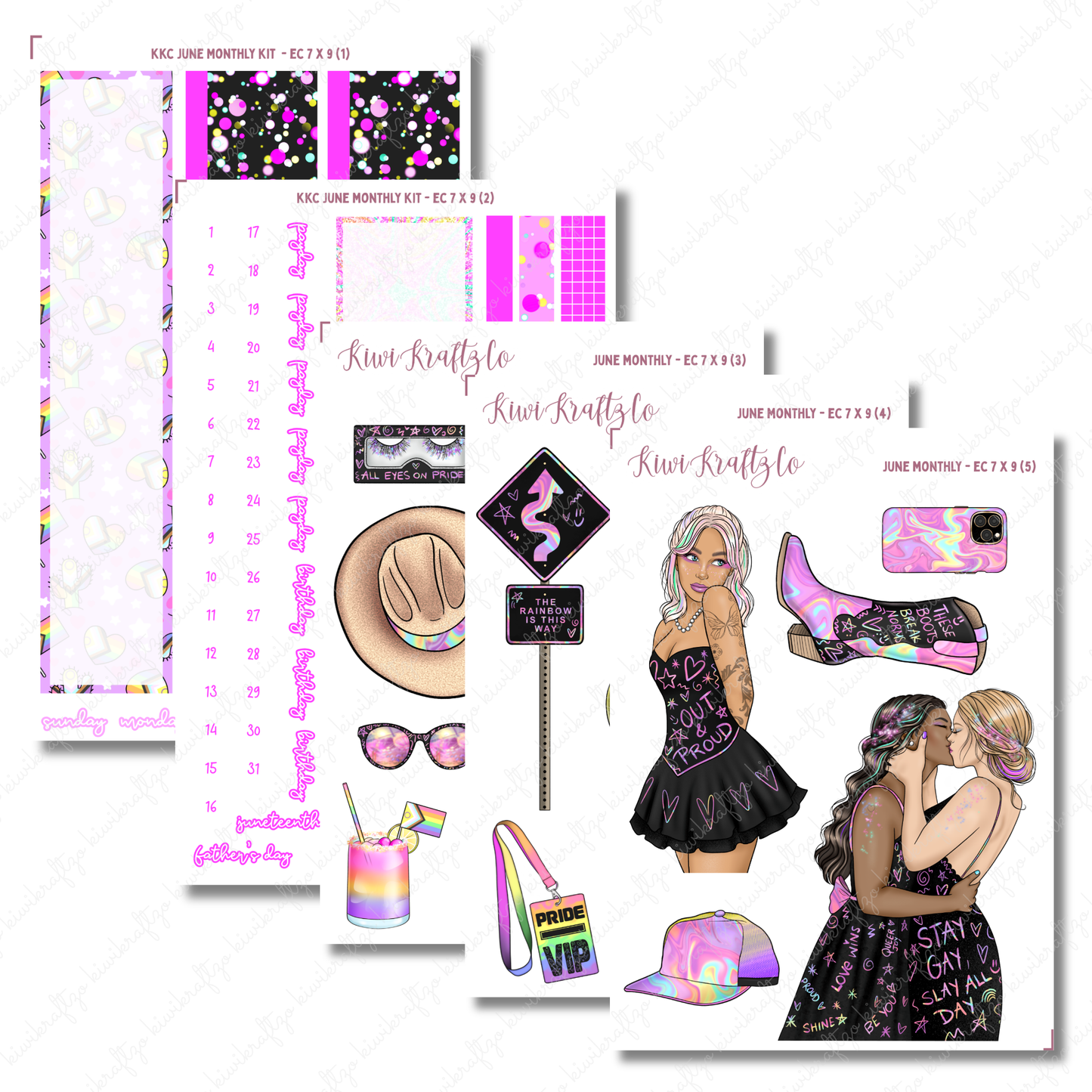 June Monthly Sticker Kit - Erin Condren 7 x 9 (PRIDE)
