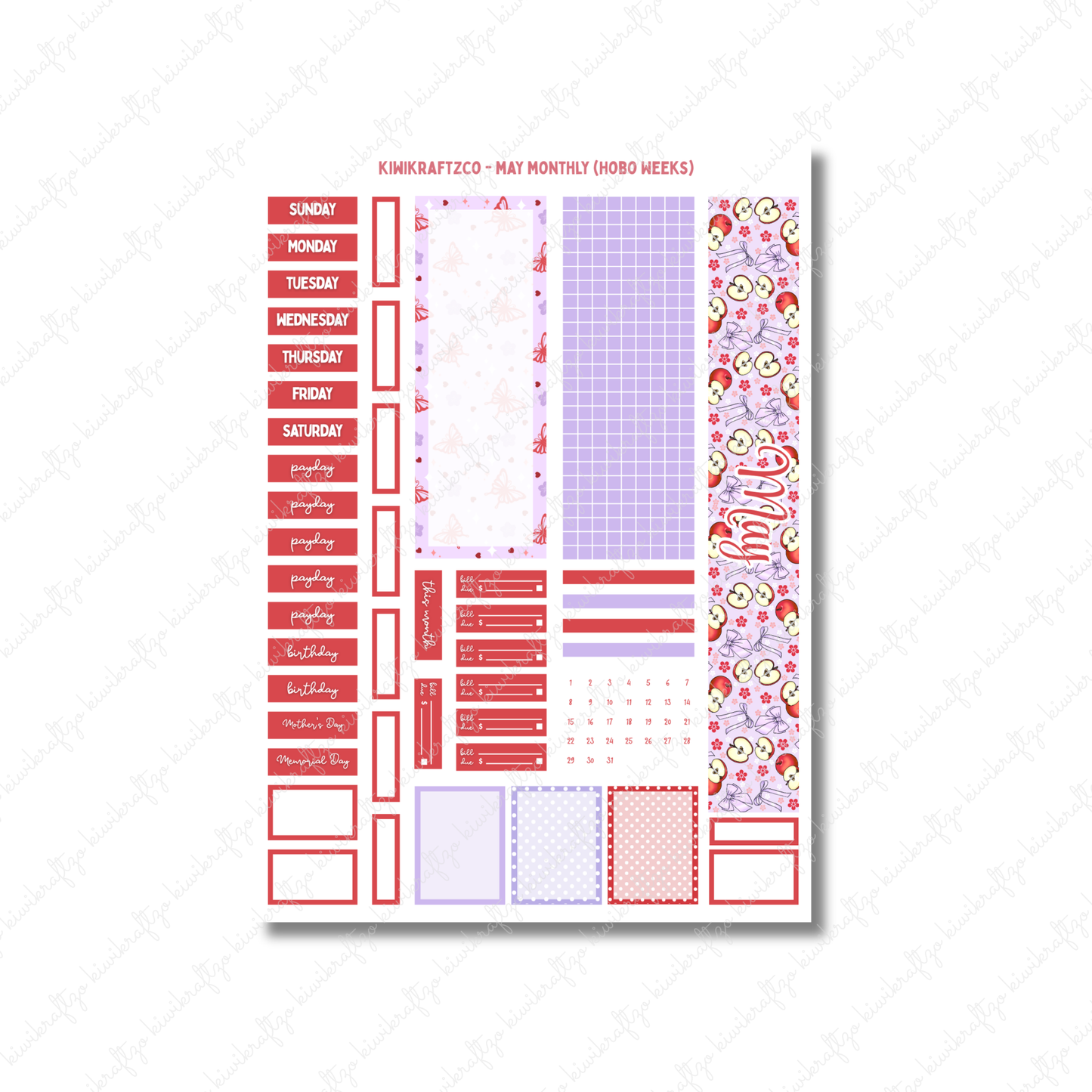 May Monthly Sticker Kit - Hobo Weeks