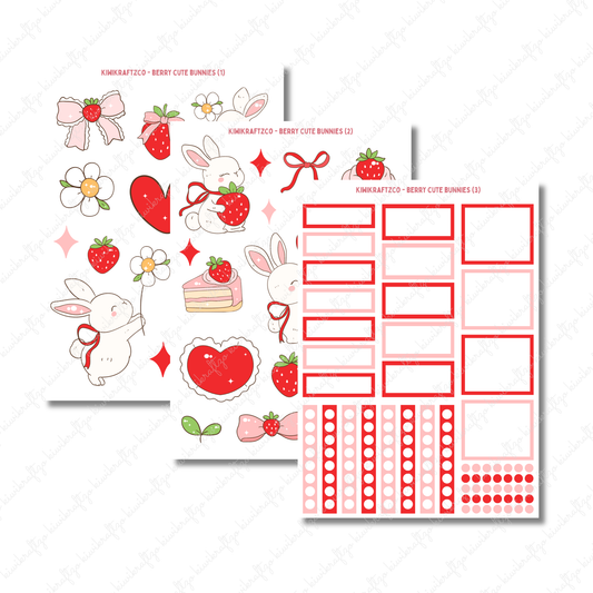 Berry Cute Bunnies PHYSICAL Sticker Kit - Petite Size