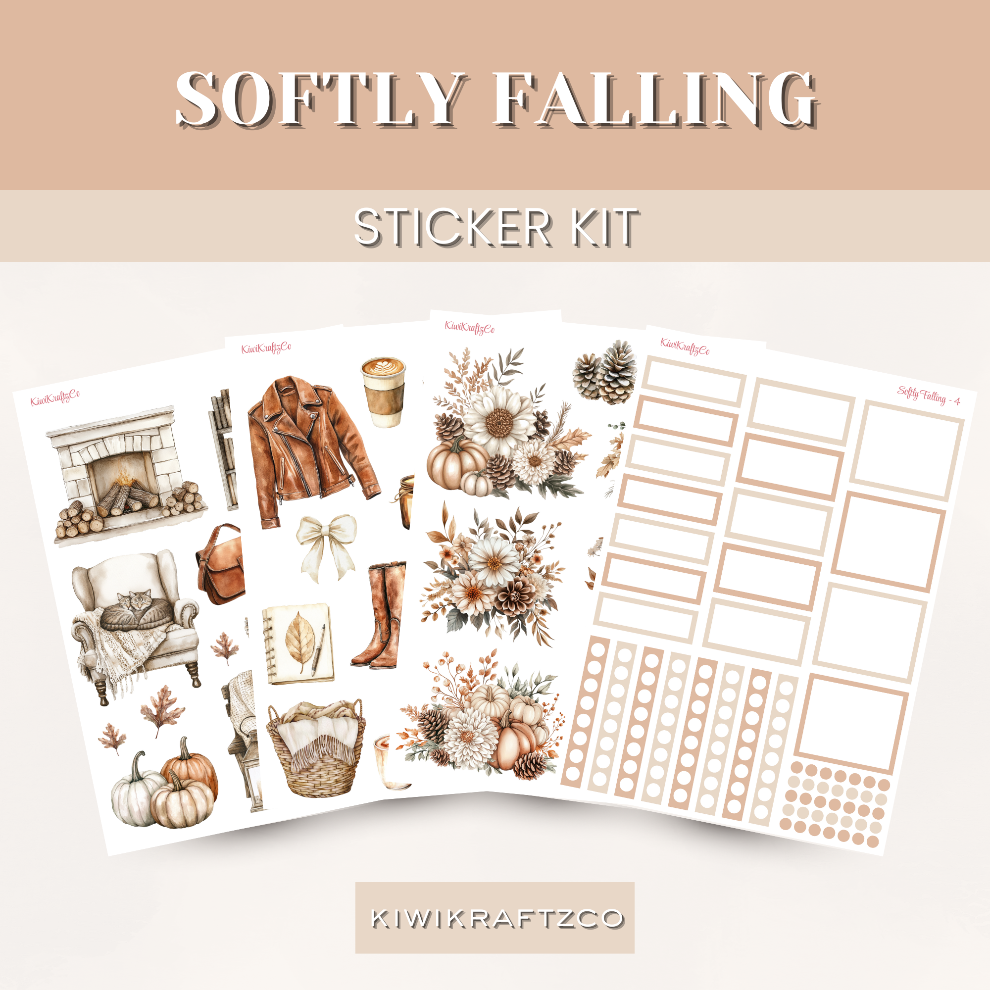 Softly Falling PHYSICAL Sticker Kit - Standard Size – KiwiKraftzCo