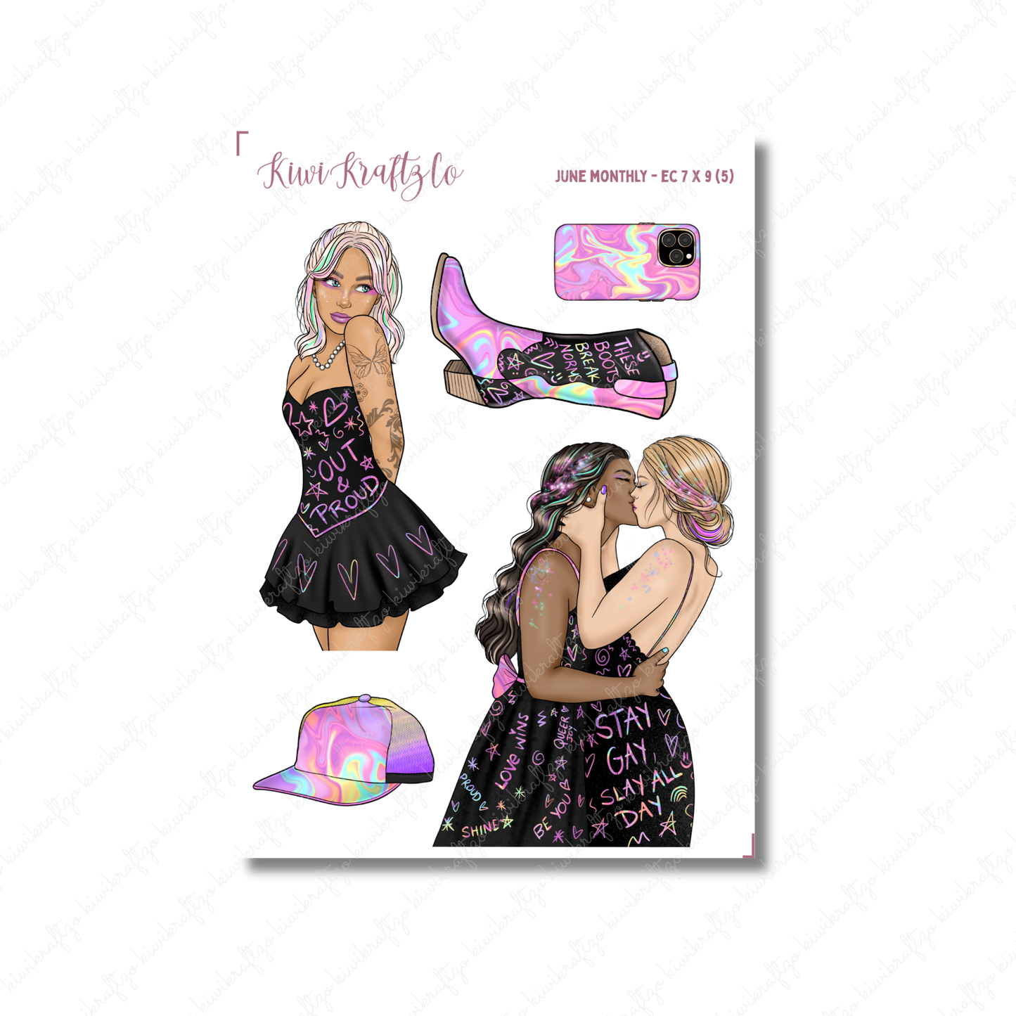 June Monthly Sticker Kit - Erin Condren 7 x 9 (PRIDE)