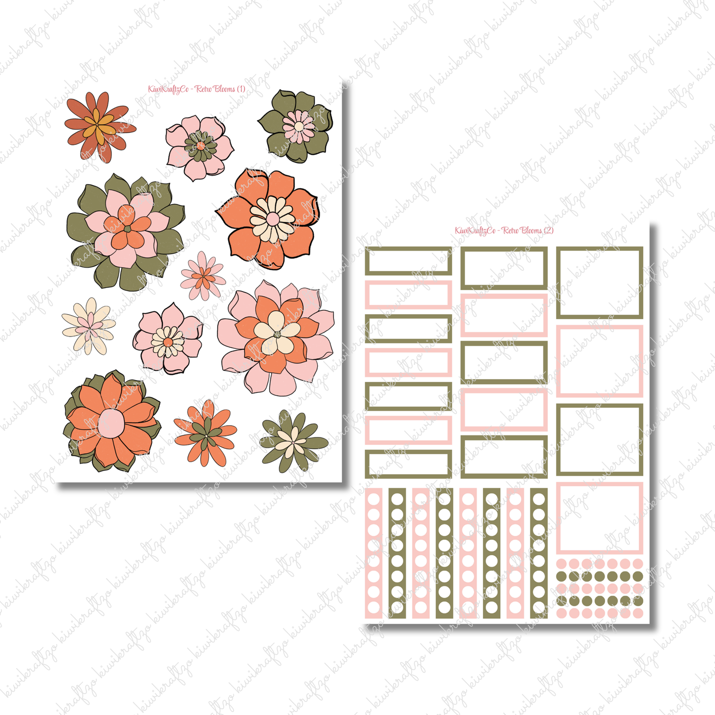 Retro Blooms PHYSICAL Sticker Kit - Petite Size