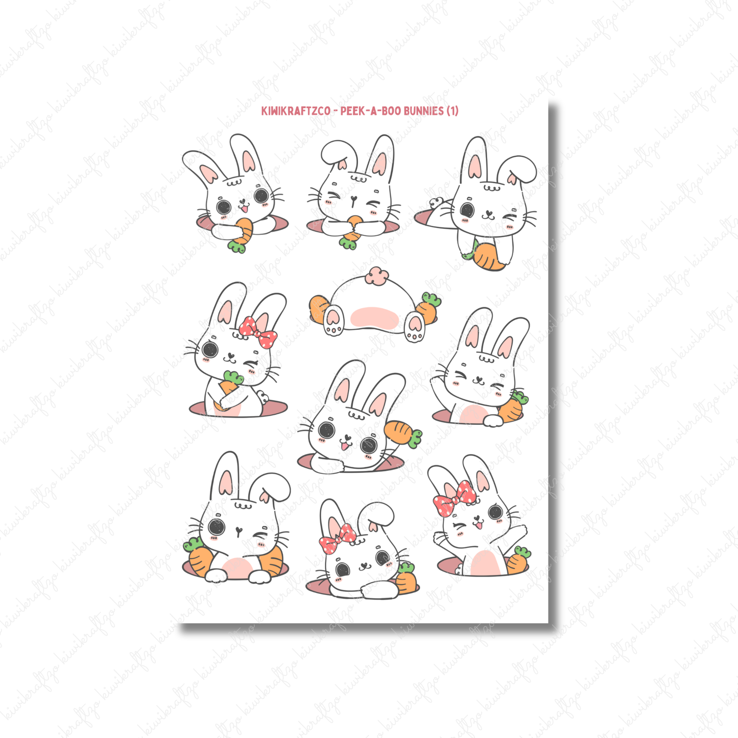 Peek-a-boo Bunnies PHYSICAL Sticker Kit - Standard Size