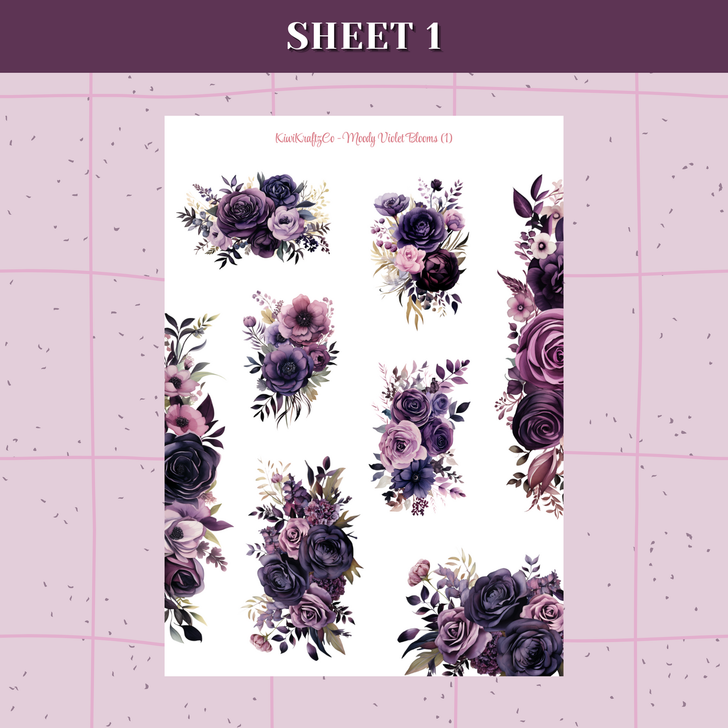 Moody Violet Blooms PHYSICAL Sticker Kit - Standard Size