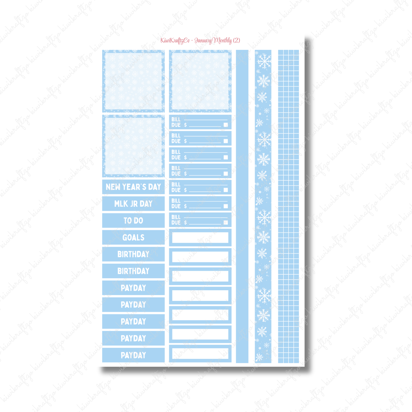 January Monthly Sticker Kit - Classic 7 x 9