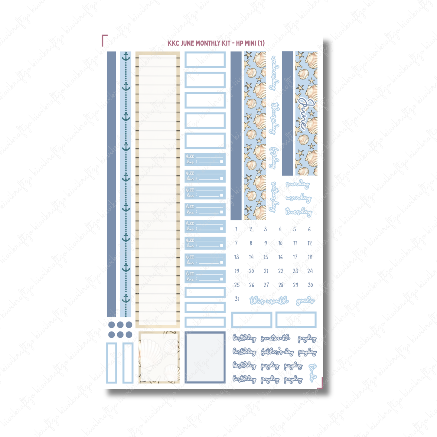 June Monthly Sticker Kit - HP Mini