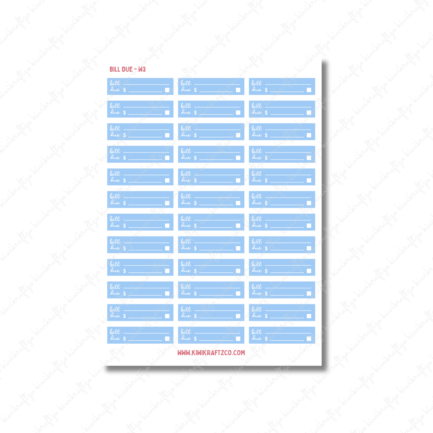 Bill Due Stickers - Standard Size W26