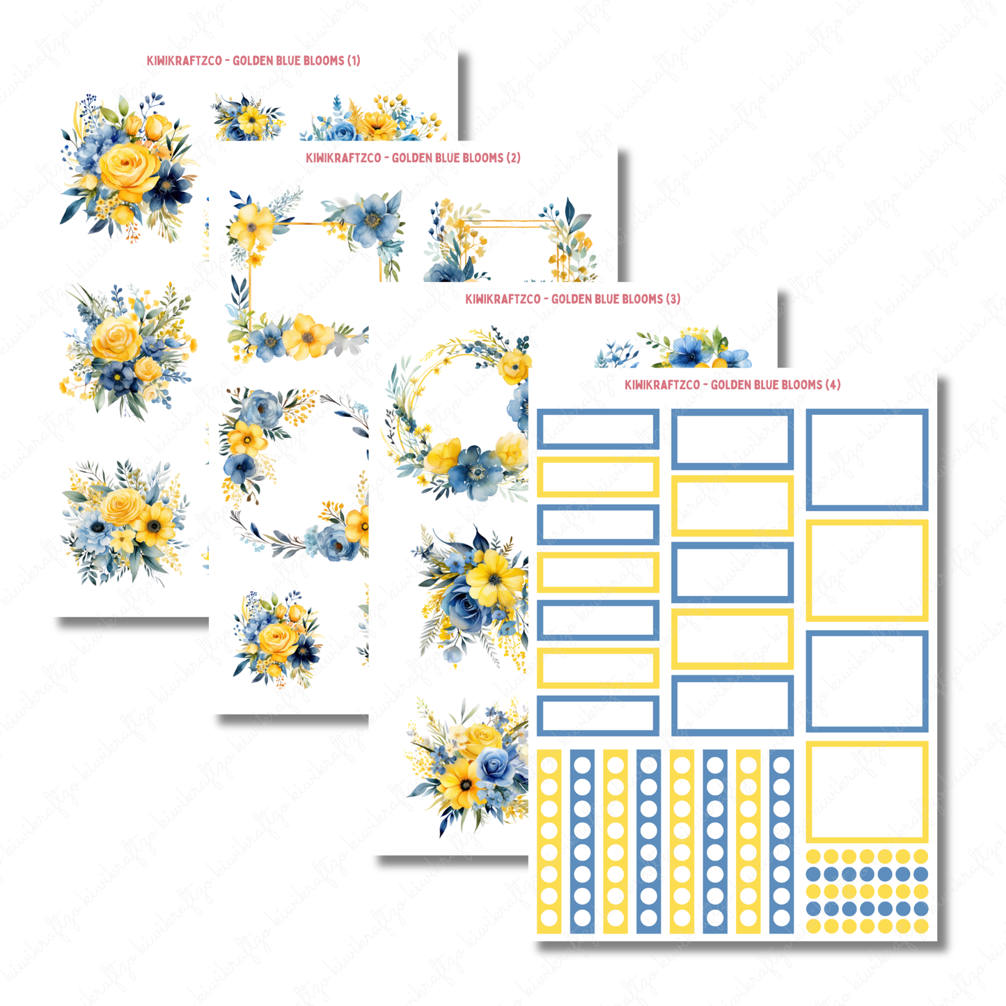 Golden Blue Blooms PHYSICAL Sticker Kit - Standard Size
