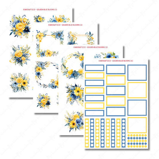 Golden Blue Blooms PHYSICAL Sticker Kit - Standard Size
