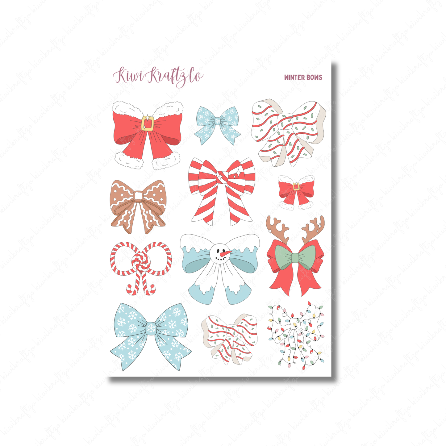 Winter Bows PHYSICAL Sticker Sheet - Standard Size