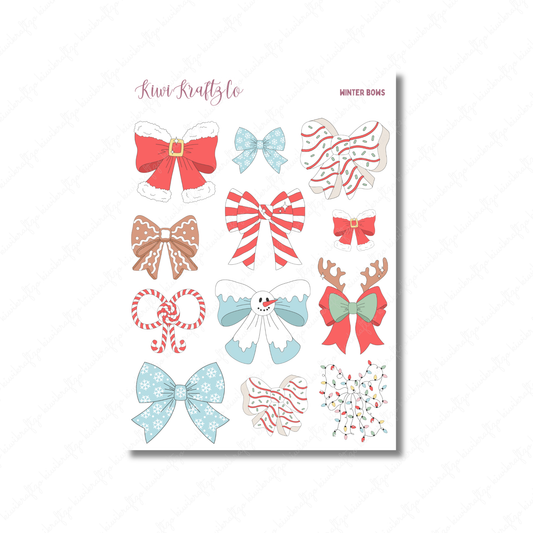Winter Bows PHYSICAL Sticker Sheet - Petite Size