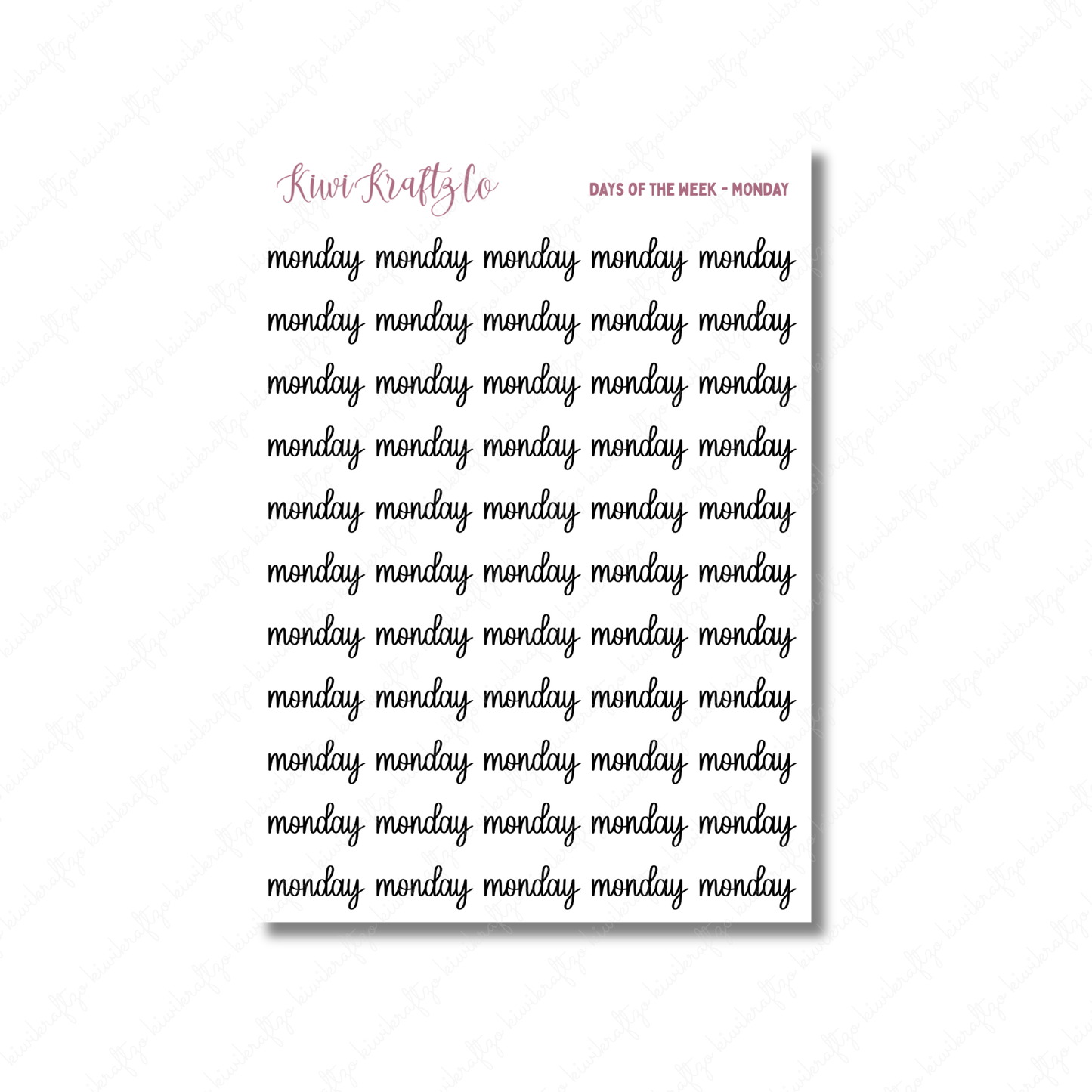 Individual Days of the Week Stickers