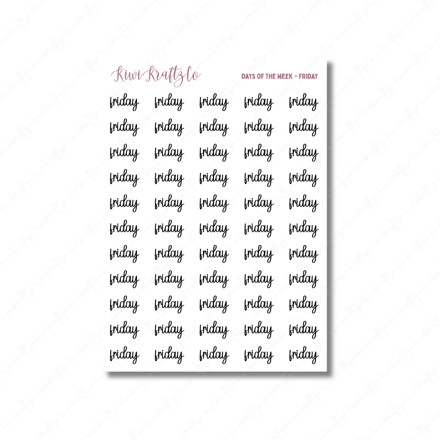 Individual Days of the Week Stickers