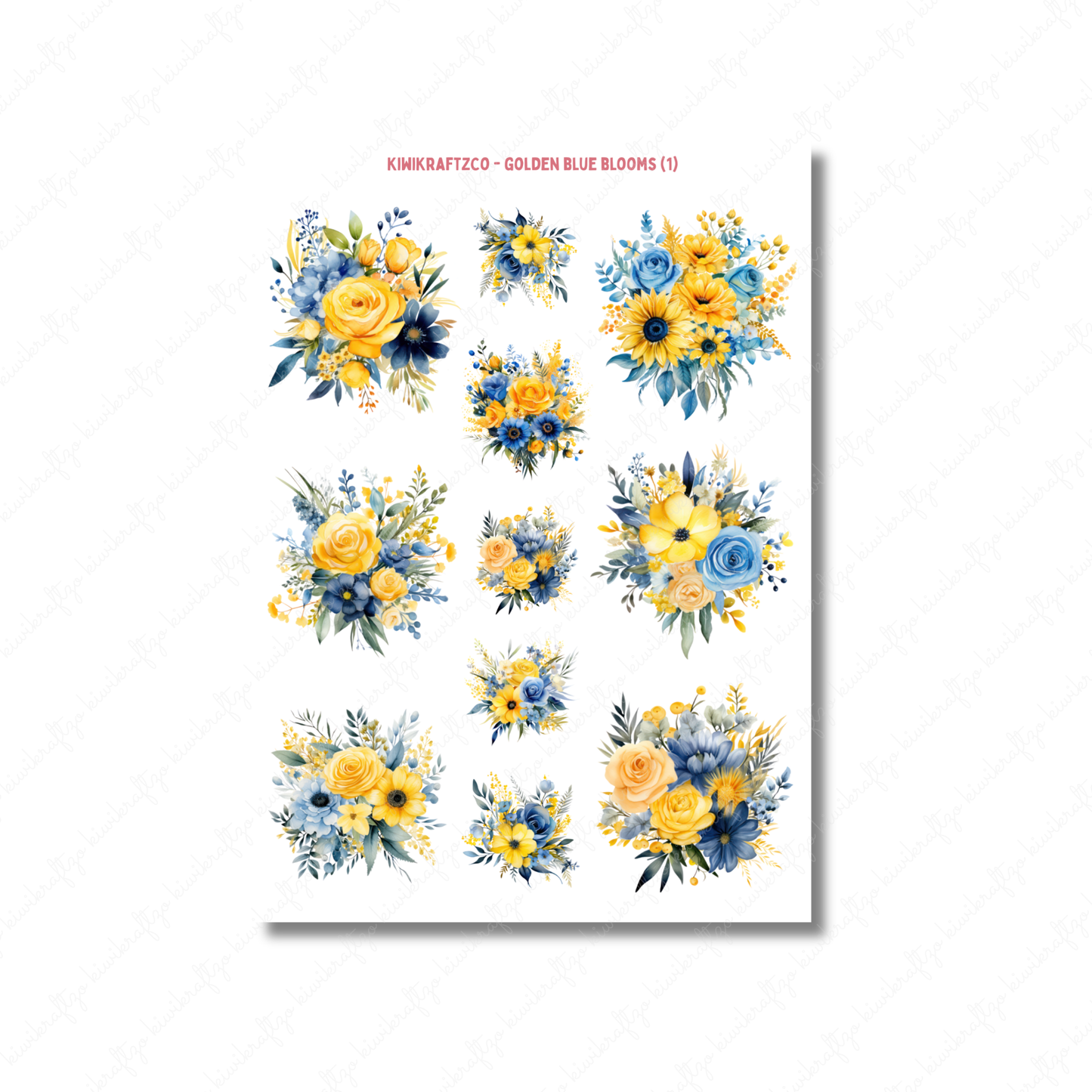 Golden Blue Blooms PHYSICAL Sticker Kit - Standard Size