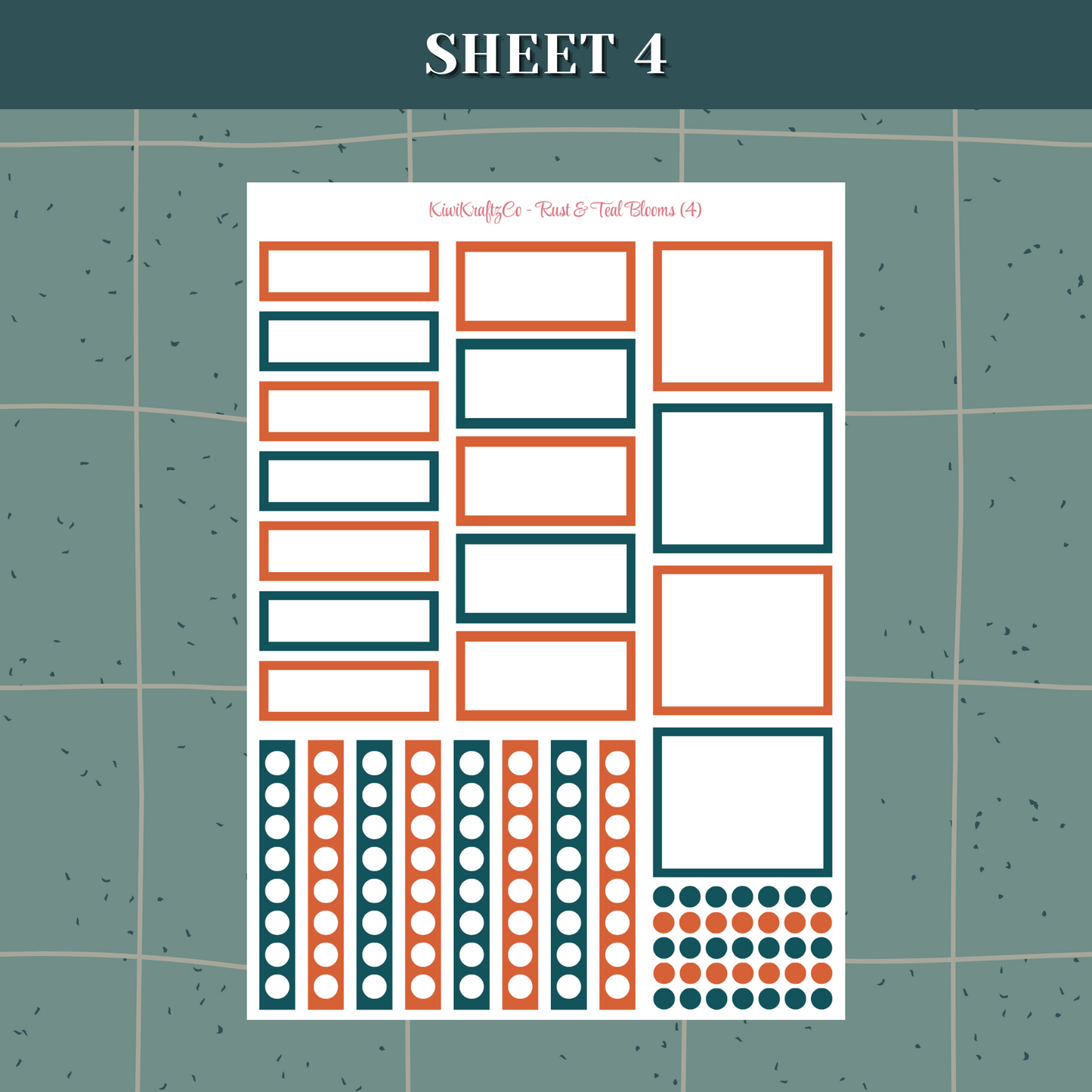 Rust & Teal Blooms PHYSICAL Sticker Kit - Standard Size
