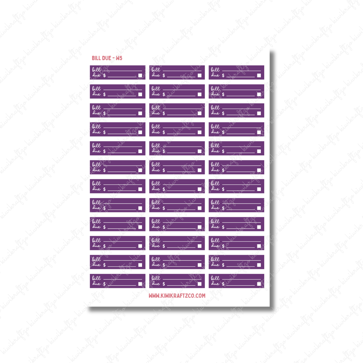 Bill Due Stickers - Standard Size W26