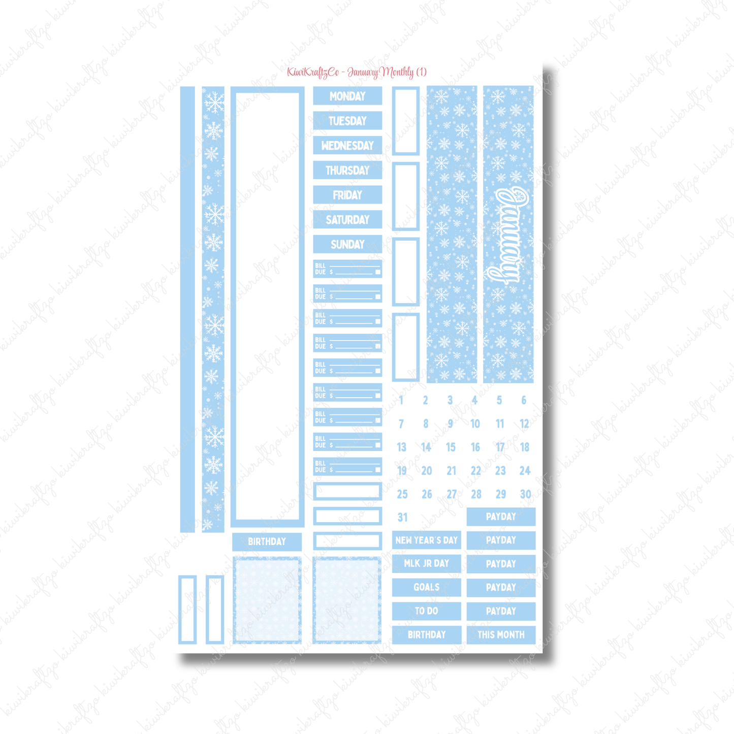 January Monthly Sticker Kit - Mini