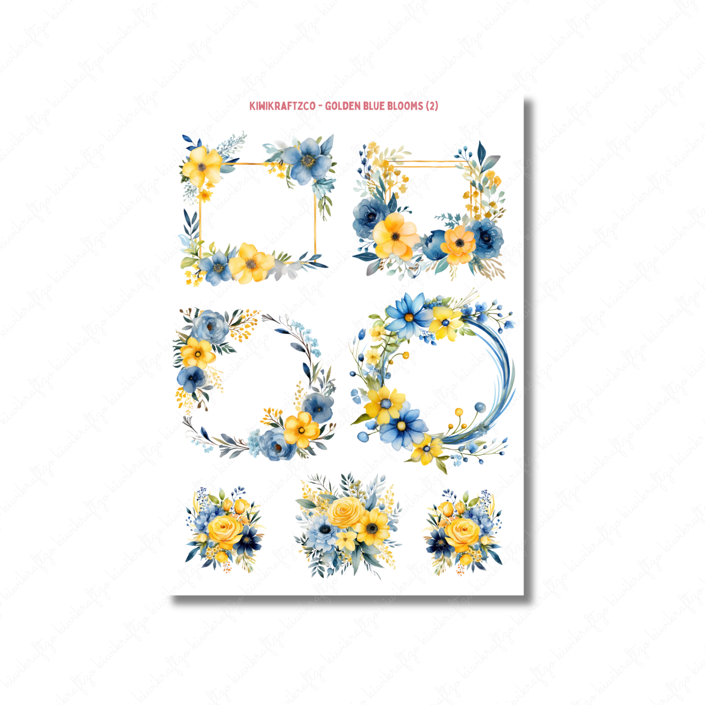 Golden Blue Blooms PHYSICAL Sticker Kit - Standard Size