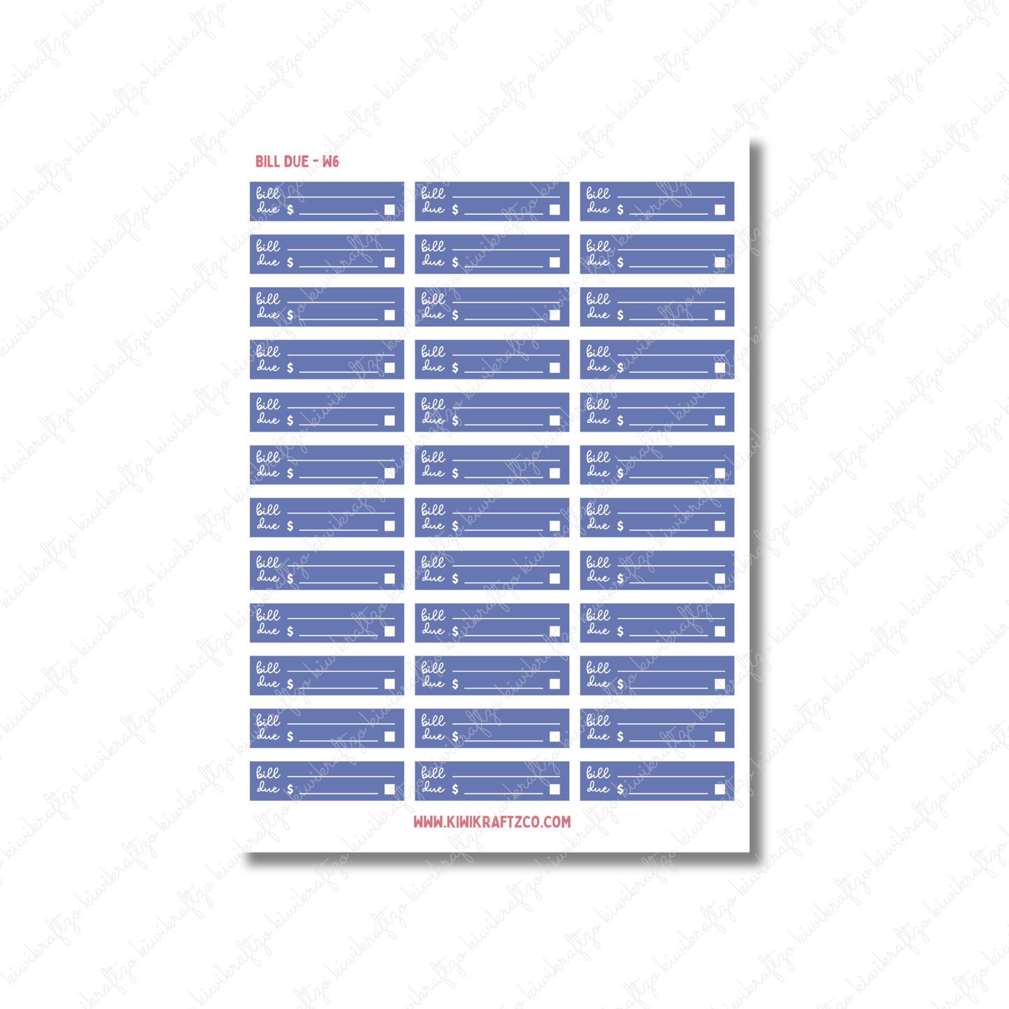 Bill Due Stickers - Standard Size W26