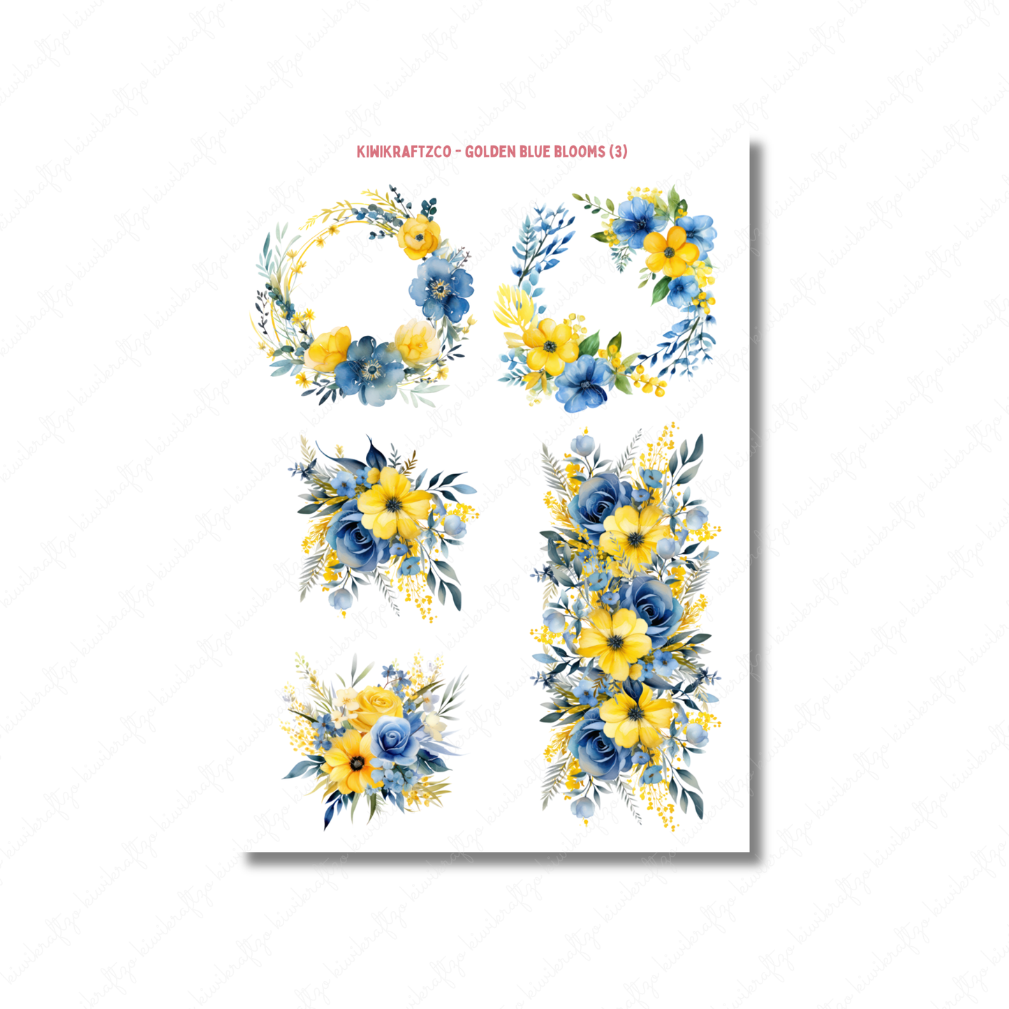 Golden Blue Blooms PHYSICAL Sticker Kit - Standard Size
