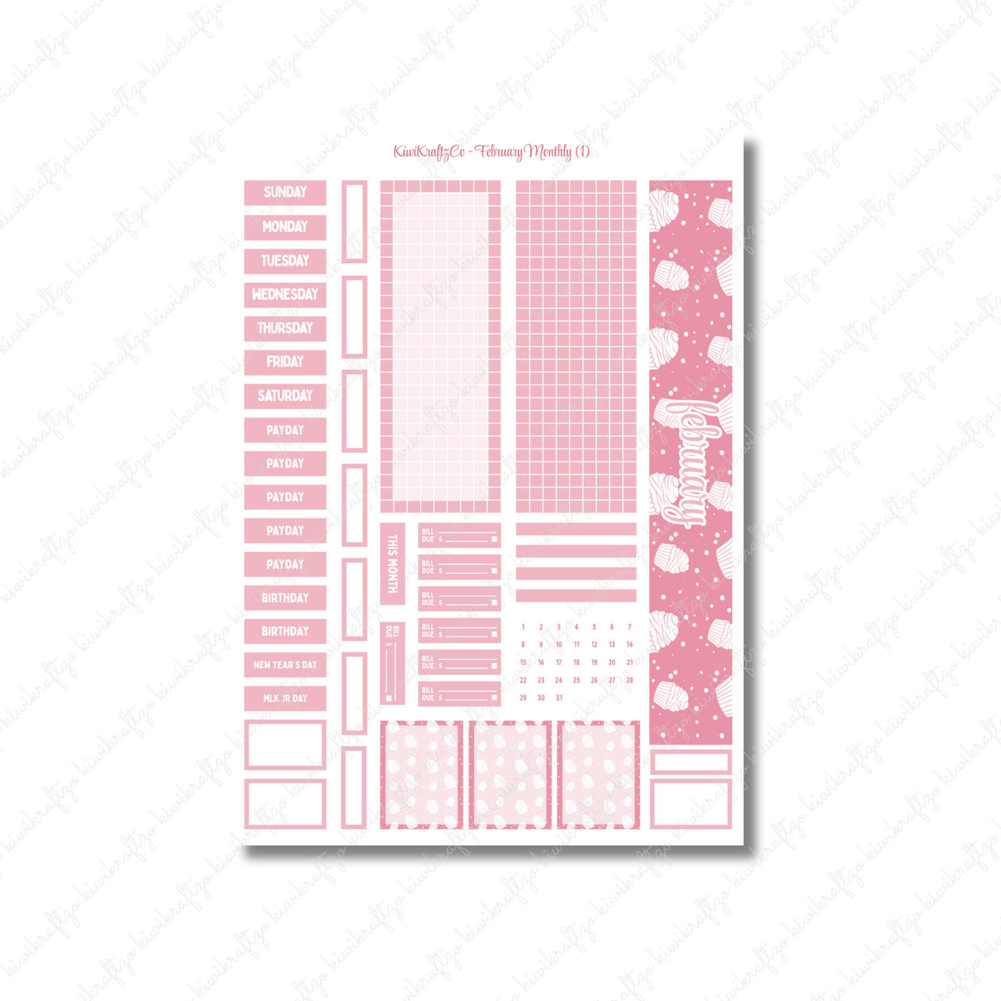 February Monthly Sticker Kit - Hobo Weeks