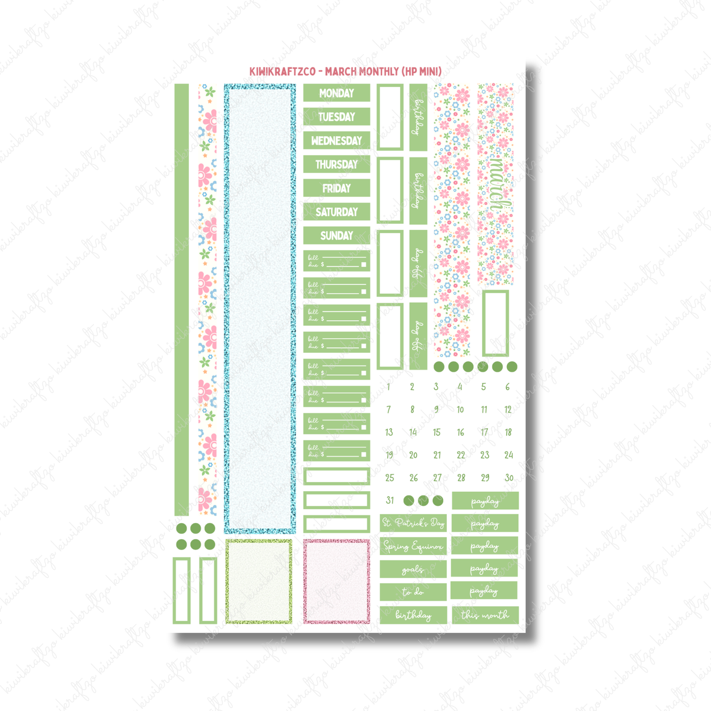 March Monthly Sticker Kit - HP Mini