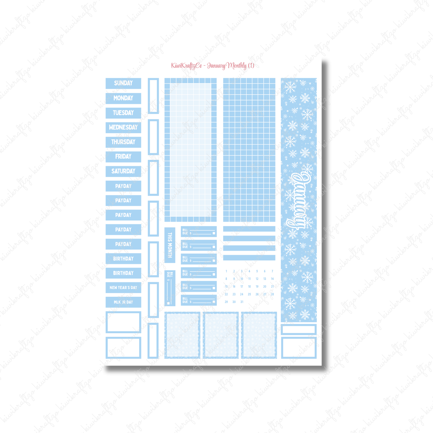 January Monthly Sticker Kit - Hobo Weeks