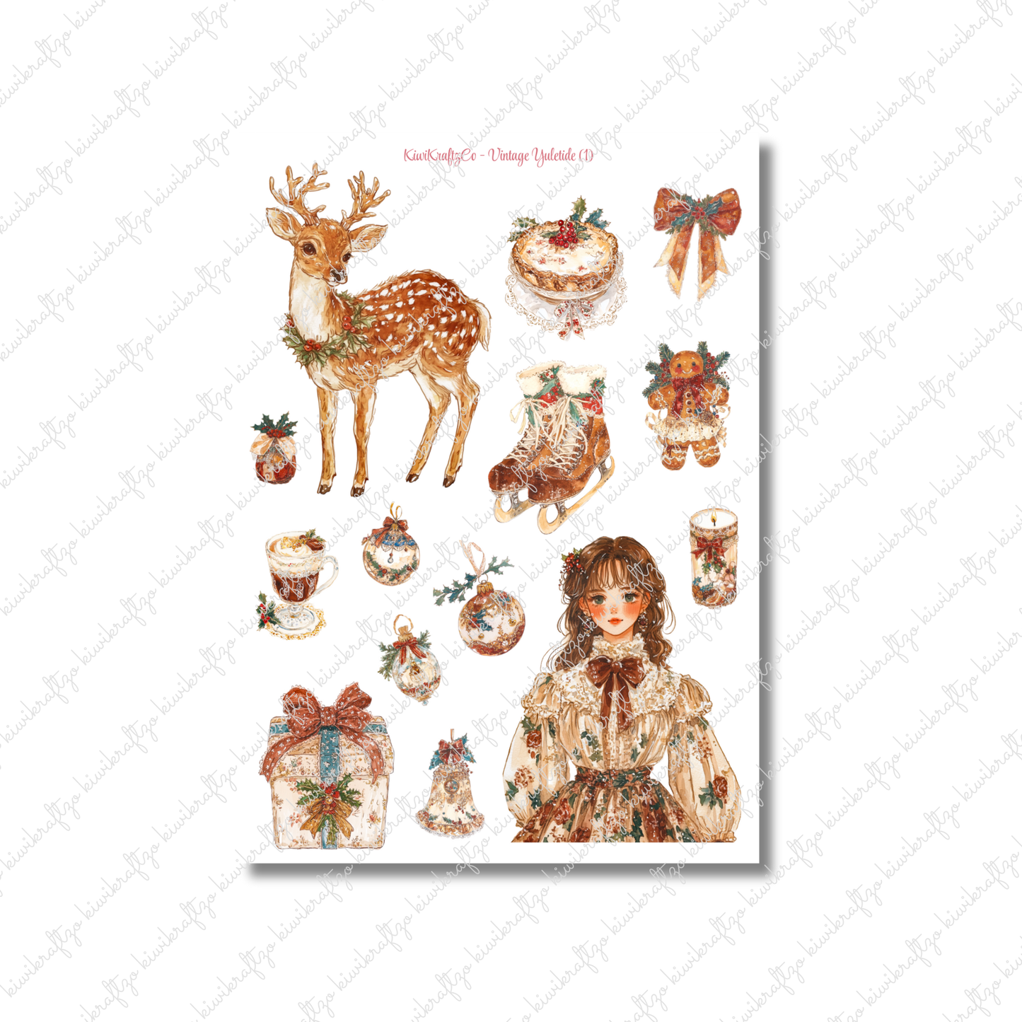 Vintage Yuletide PHYSICAL Sticker Kit - Petite Size