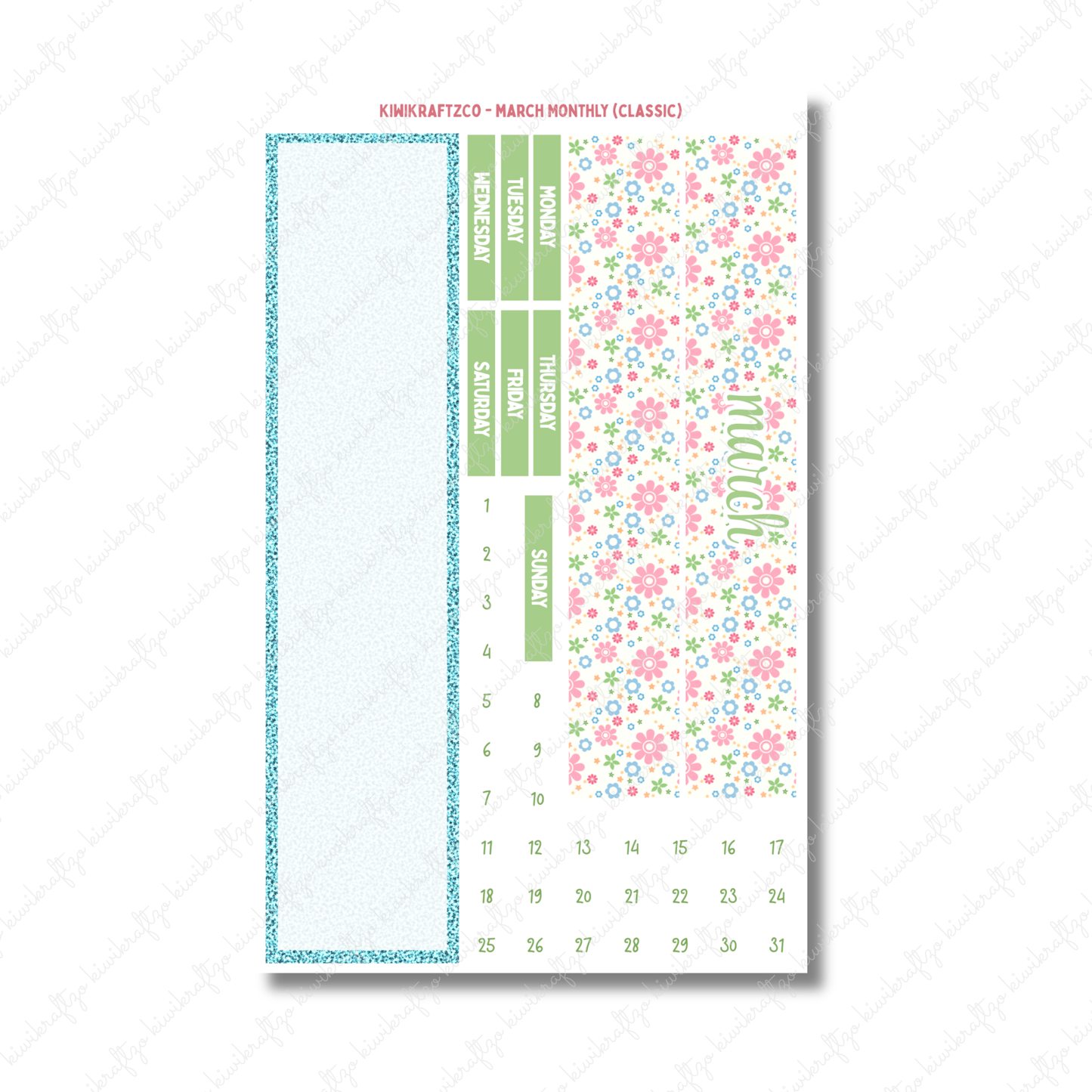 March Monthly Sticker Kit - Classic 7 x 9