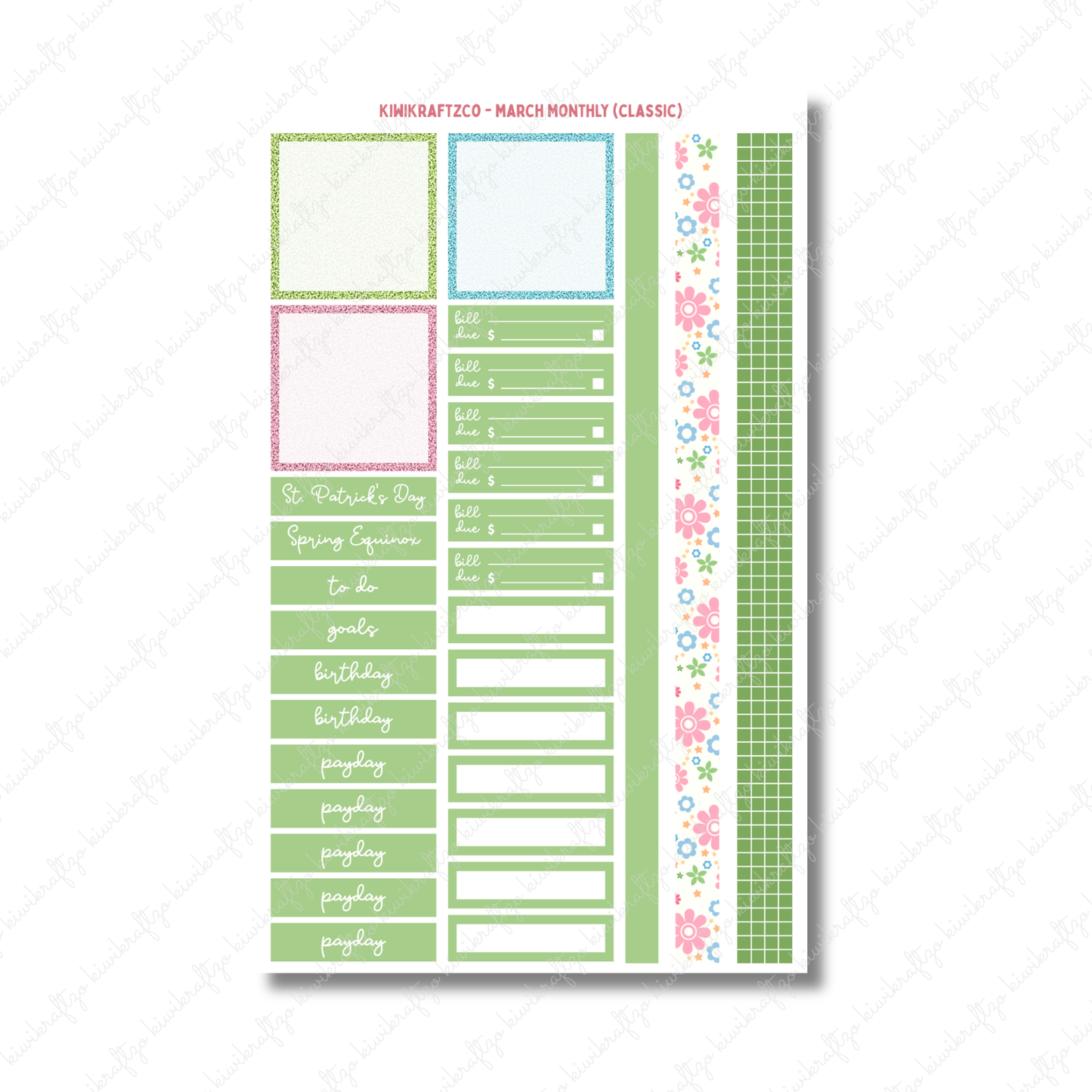 March Monthly Sticker Kit - Classic 7 x 9