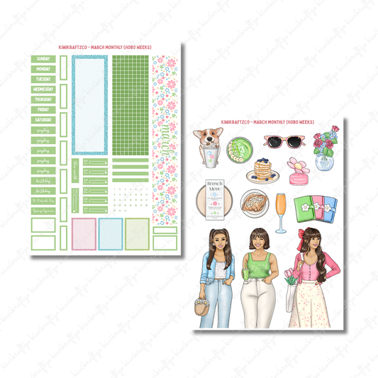 March Monthly Sticker Kit - Hobo Weeks
